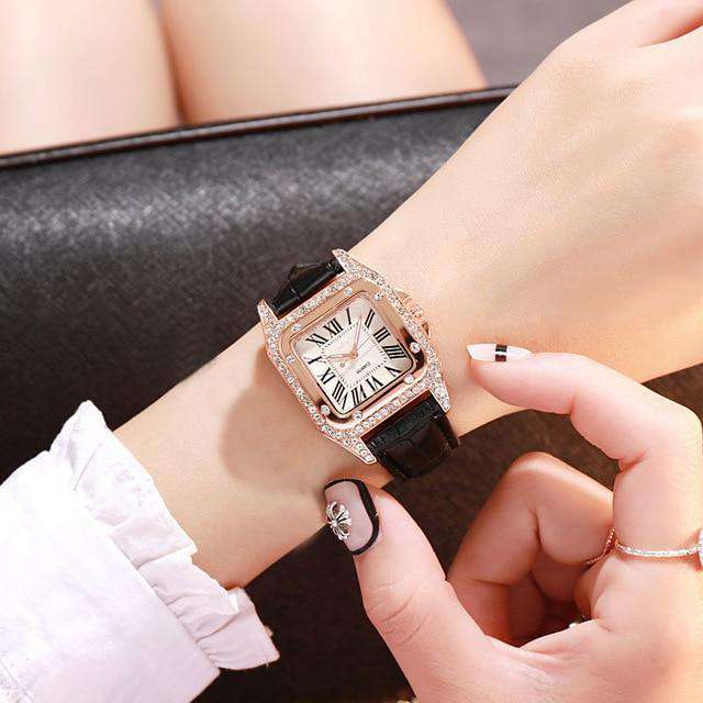 Black Women diamond Watch starry Luxury Bracelet set Watches Ladies Casual Leather Band Quartz Wristwatch Female Clock zegarek damski Utoper