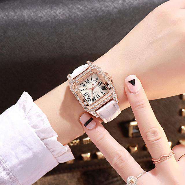 White Women diamond Watch starry Luxury Bracelet set Watches Ladies Casual Leather Band Quartz Wristwatch Female Clock zegarek damski Utoper