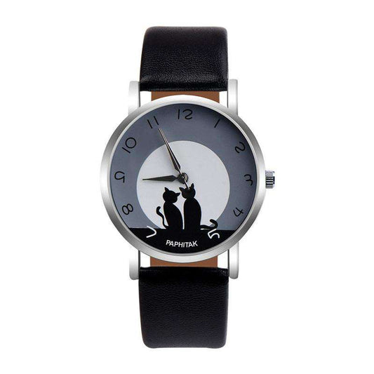Women's watches casual watches Leather Cute Cat Pattern Leather Watch women Ladies quartz wristwatches montre femme #D Utoper