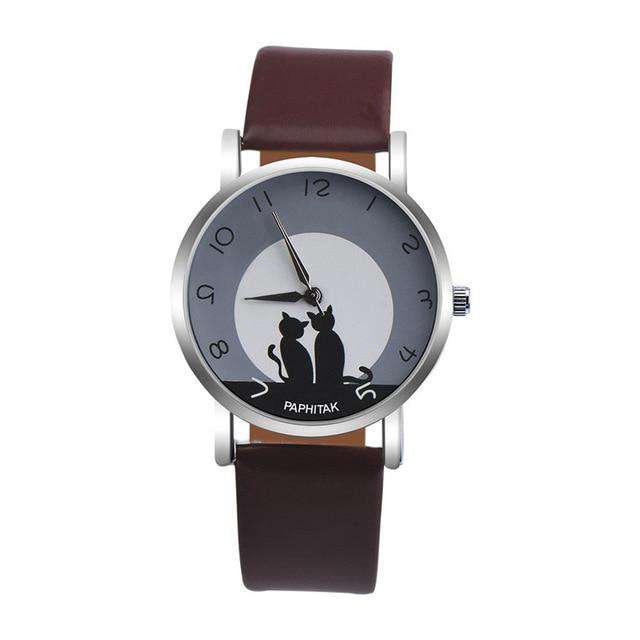 E Women's watches casual watches Leather Cute Cat Pattern Leather Watch women Ladies quartz wristwatches montre femme #D Utoper