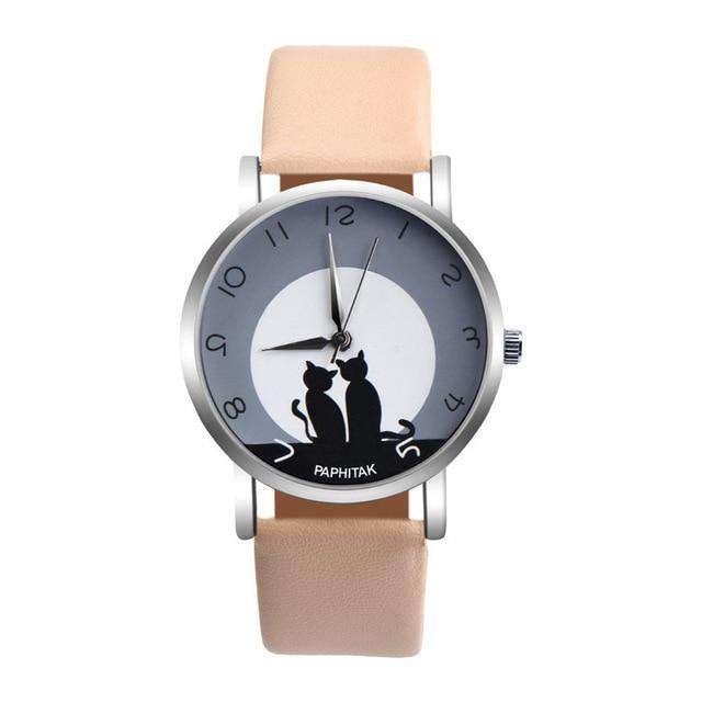 F Women's watches casual watches Leather Cute Cat Pattern Leather Watch women Ladies quartz wristwatches montre femme #D Utoper