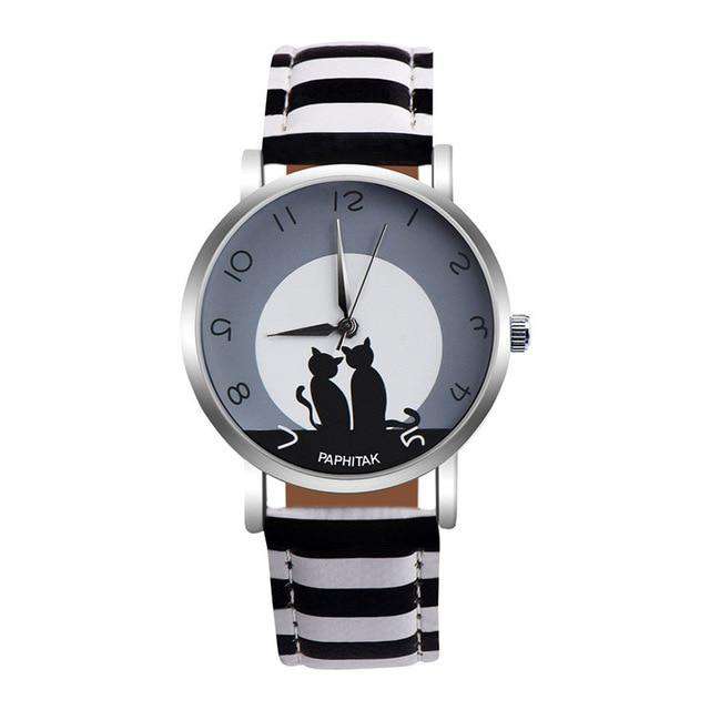 L Women's watches casual watches Leather Cute Cat Pattern Leather Watch women Ladies quartz wristwatches montre femme #D Utoper