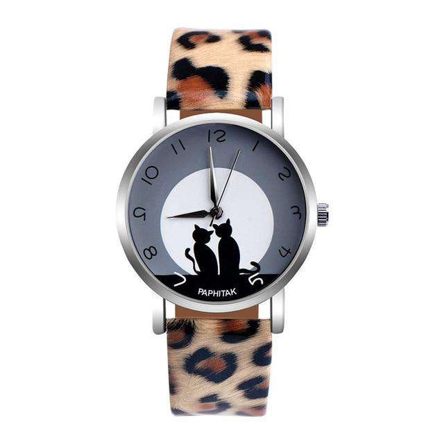 G Women's watches casual watches Leather Cute Cat Pattern Leather Watch women Ladies quartz wristwatches montre femme #D Utoper