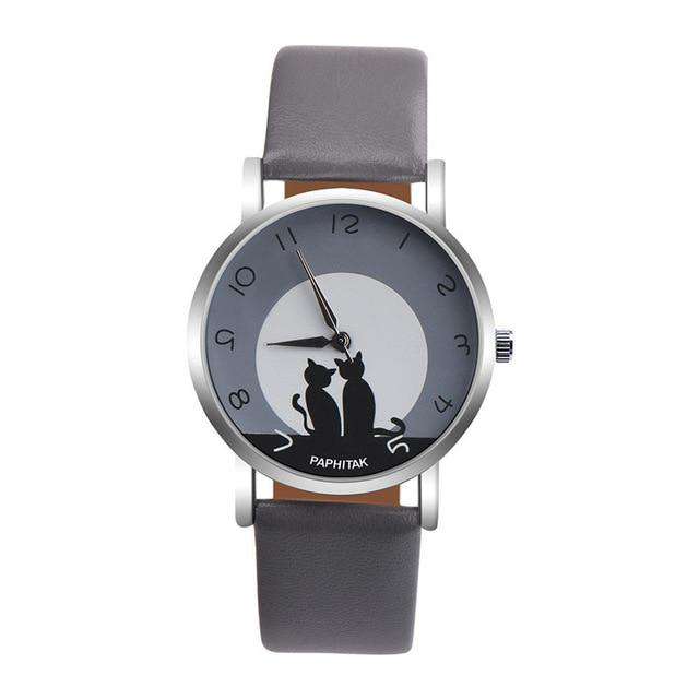 B Women's watches casual watches Leather Cute Cat Pattern Leather Watch women Ladies quartz wristwatches montre femme #D Utoper