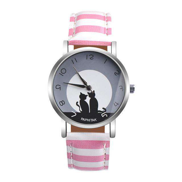 K Women's watches casual watches Leather Cute Cat Pattern Leather Watch women Ladies quartz wristwatches montre femme #D Utoper