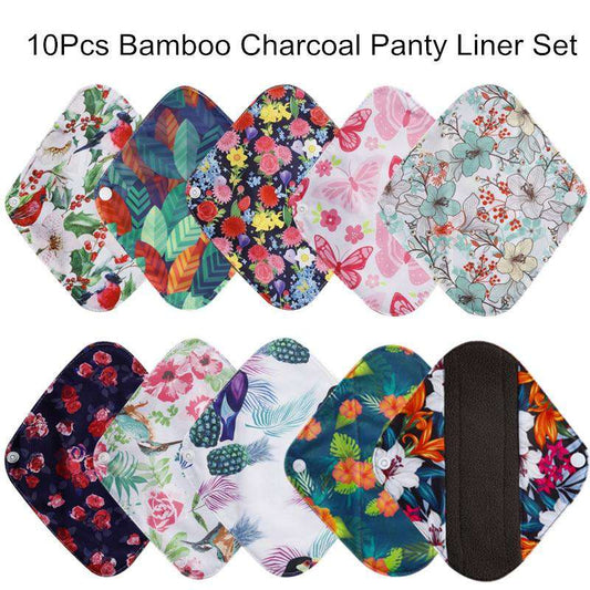 [simfamily] 10Pcs Reusable Pads bamboo charcoal pads Sanitary Pads Washable Panty Liner Mama maternity Menstrual Cotton pads Utoper