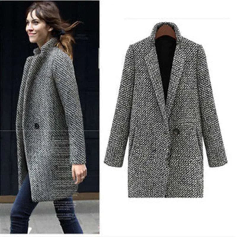 Spring Autumn Coat Women Wool Blend Coat Single Button Pocket Oversize Long Trench Coat Outerwear Wool Coat For Women - Utoper