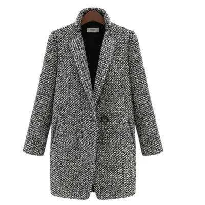 Spring Autumn Coat Women Wool Blend Coat Single Button Pocket Oversize Long Trench Coat Outerwear Wool Coat For Women - Utoper